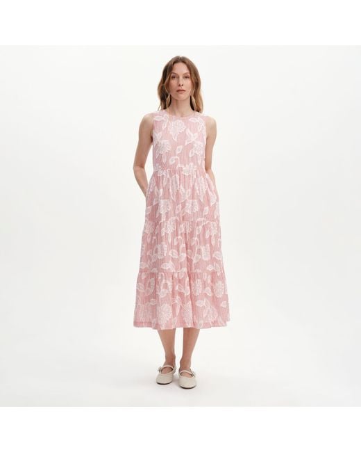 Finery London Pink Hollie Jacquard Stripe Cotton Sleeveless Midi Dress