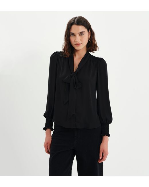Finery London Black Mavis Pussy Bow Button-Through Blouse