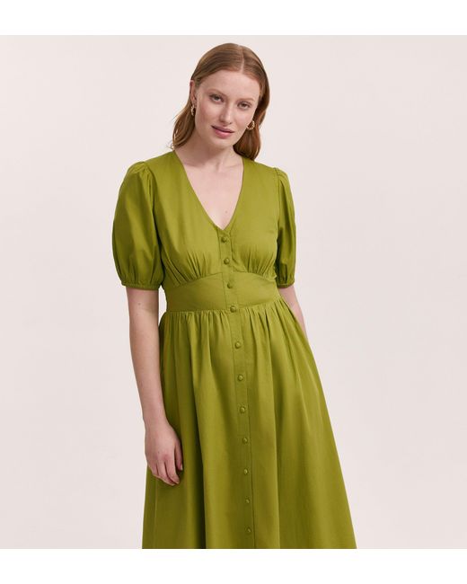Finery London Green Addison Cotton Midi Tea Dress