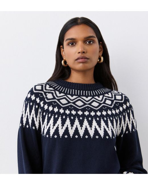 Finery London Blue Steevie Cotton Round Neck Jumper