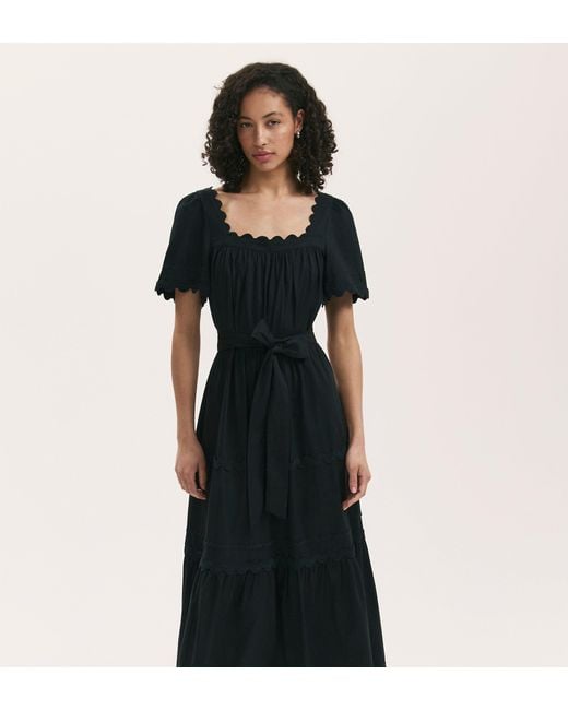 Finery London Black Corina Cotton Midi Tiered Dress