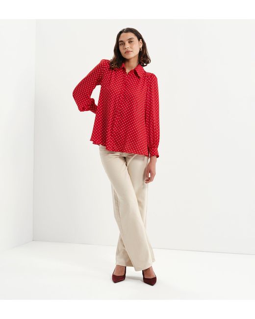 Finery London Red Melina Button Through Lightweight Yoke Blouse