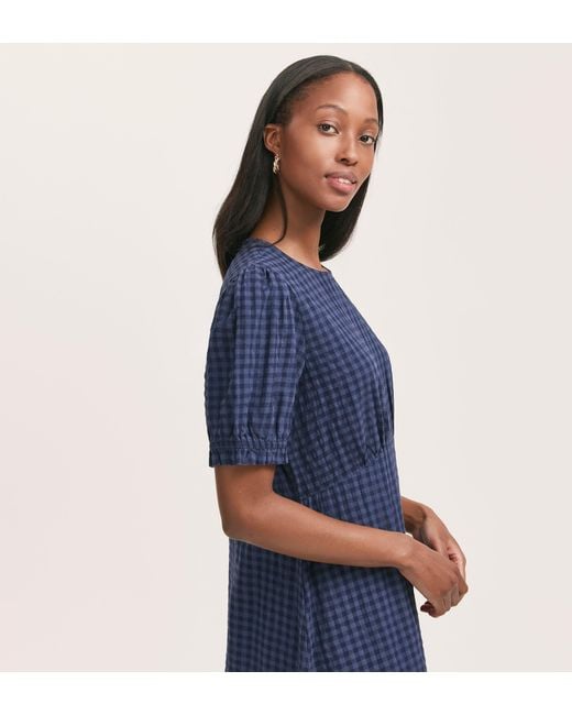 Finery London Blue Mela Gingham Seersucker Midi Dress