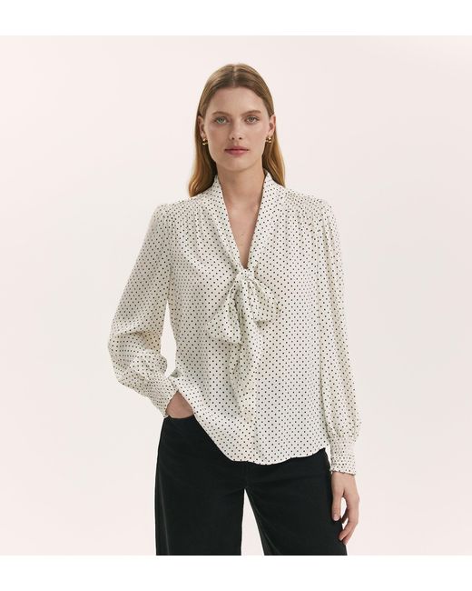Women's Natural Mavis Ivory Polka Dot Pussy Bow Crepe Blouse