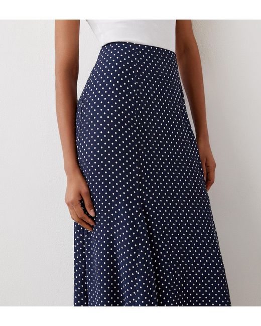 Finery London Blue Jessie Polka Dot Crepe Midi Skirt