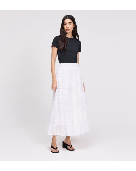 Finery London White Imani Cotton Lace Tiered Midi Skirt