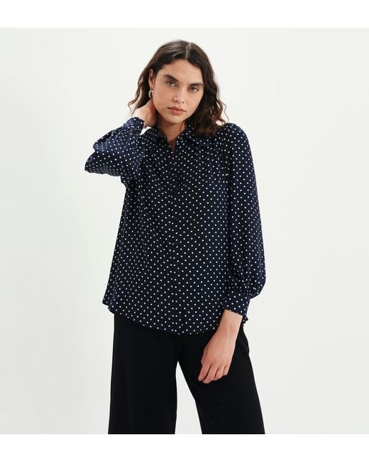 Finery London Blue Melina Button Through Lightweight Yoke Blouse