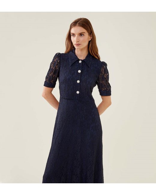 Finery London Blue Fatima Lace Midi Dress