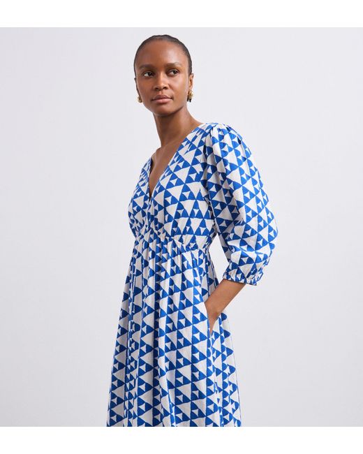 Finery London Blue Serena Linen Blend Midi Dress