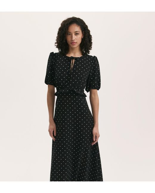 Finery London Black Anika Polka Dot Crepe Midi Tea Dress