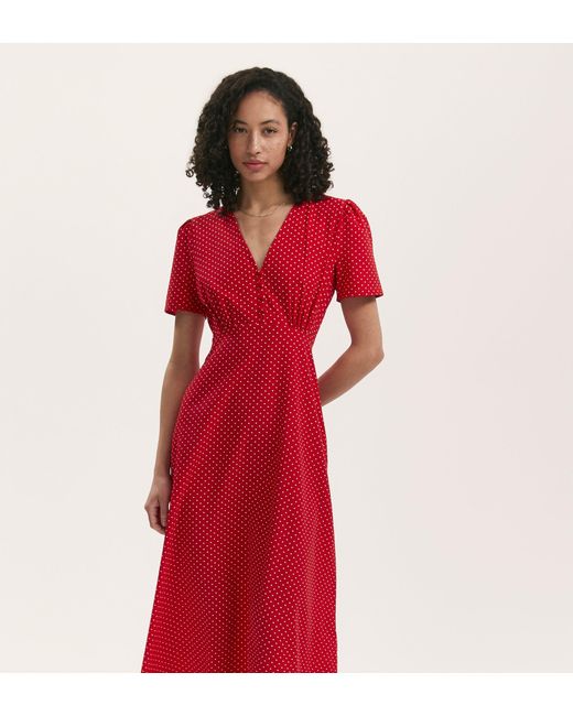 Finery London Red Nieve Crepe Midi Tea Dress
