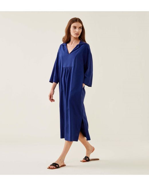 Finery London Blue Amantha Linen Blend Dress