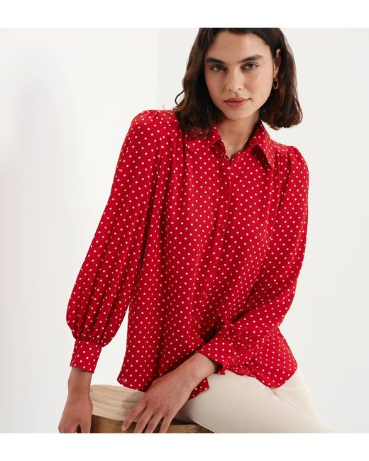 Finery London Red Melina Button Through Lightweight Yoke Blouse