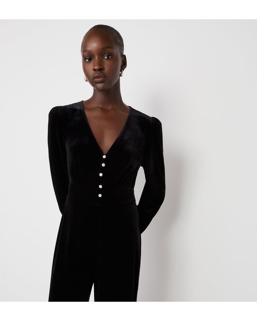 Finery London Black Posie Velvet Jumpsuit