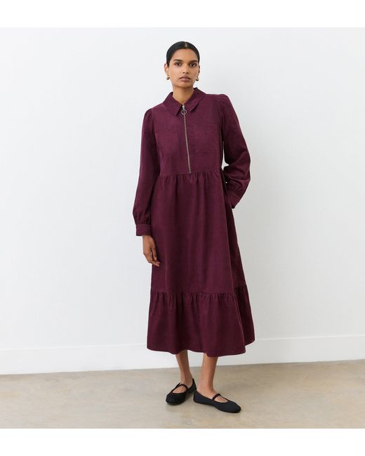 Finery London Red Callie Corduroy Midi Dress