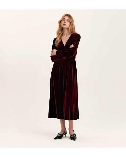 Finery London Red Laila Velvet Midi Dress