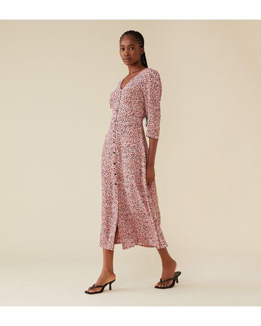 Finery London Pink Cindy Crepe Midi Dress
