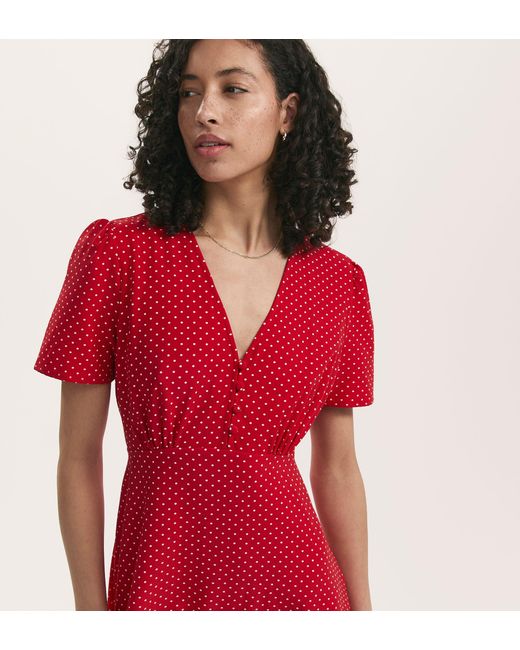 Finery London Red Nieve Crepe Midi Tea Dress