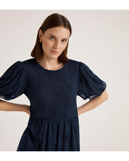Finery London Blue Yasmine Mesh Midi Tea Dress