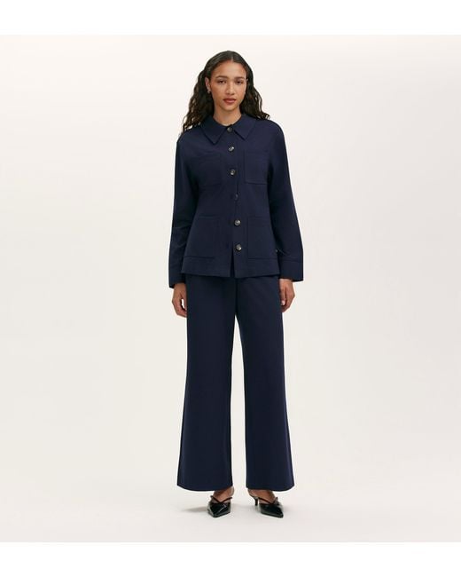 Finery London Blue Agness Ponte Jersey Button Down Jacket