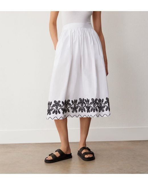 Finery London White Yolanda Cotton Embroidered Midi Skirt