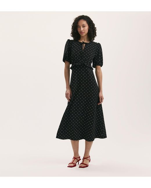 Finery London Black Anika Polka Dot Crepe Midi Tea Dress