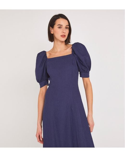 Women's Blue Kaylani Linen Midi Dress