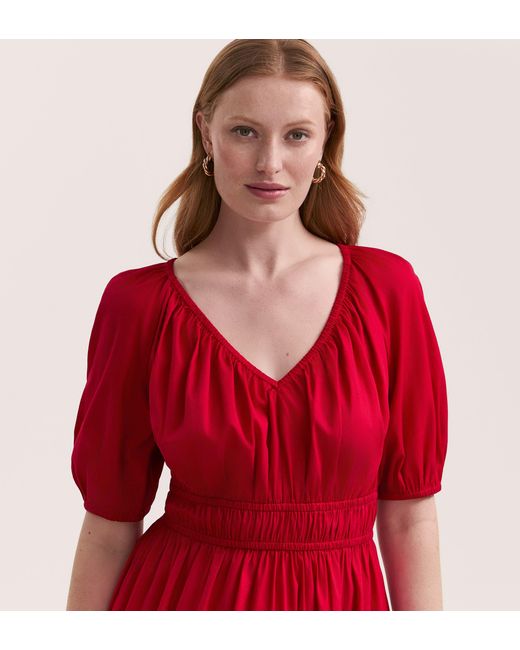 Finery London Red Piper Cotton Midi Smock Dress