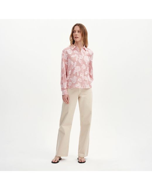 Finery London Pink Heidi Jacquard Stripe Long Sleeve Shirt