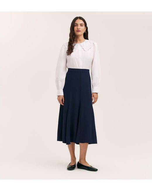 Finery London Blue Fabiola Crepe Midi Skirt