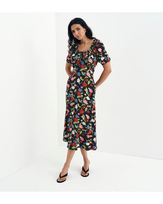 Finery London Black Jada Puff Sleeve Empire Waist Midi Dress