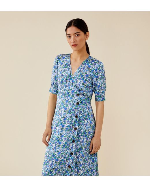 Finery London Blue Ashling Satin Midi Dress