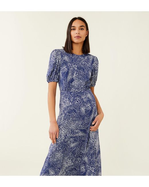 Finery London Blue Mya Print Midi Dress