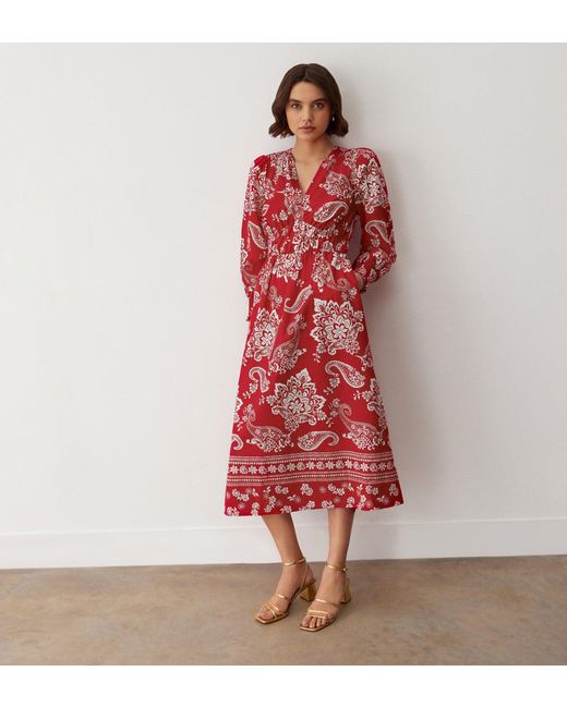 Finery London Red Elodie Cotton Midi Dress
