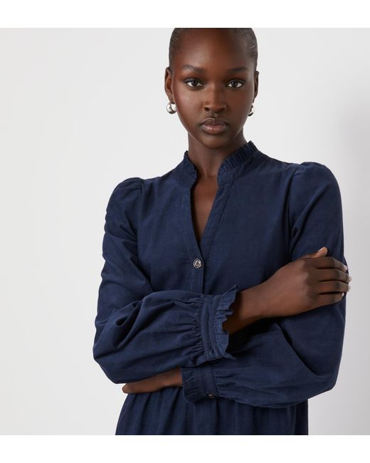Finery London Blue Gianna Corduroy Midi Dress