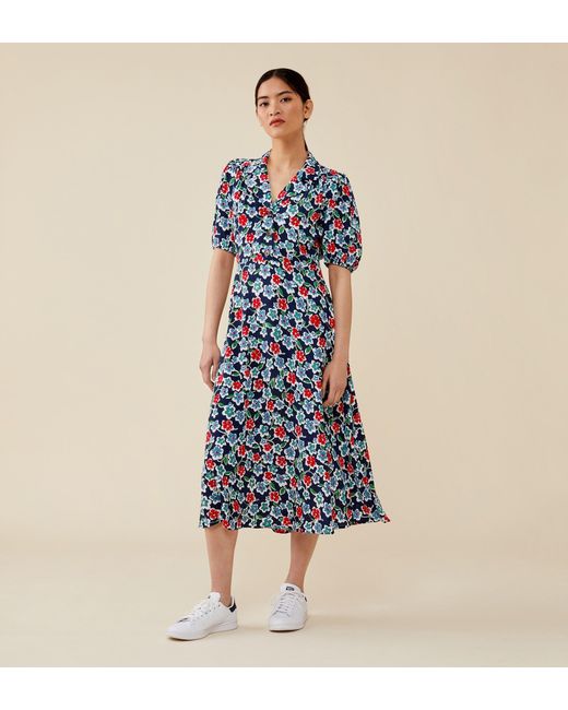 Finery London Blue Deandra Crepe Midi Dress