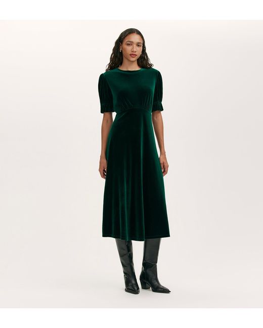 Finery London Green Mela Velvet Midi Tea Dress