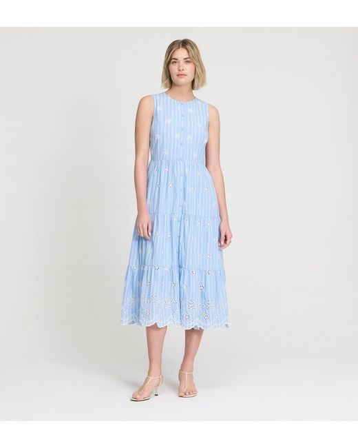 Finery London Green Rose Cotton Broderie Sleeveless Midi Dress
