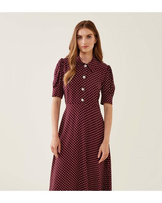 Women's Red Jaela Burgundy Spot Midi Shirt Dress