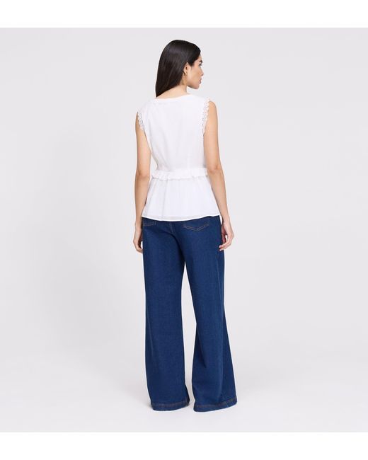 Finery London White Cyma Lace Cotton Sleeveless Top