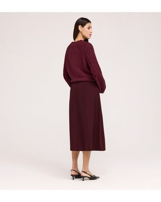 Finery London Red Ramona Gaberdine Twill Midi Skirt