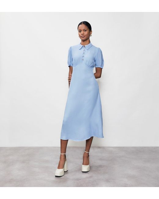 Finery London Blue Julia Crepe Midi Shirt Dress