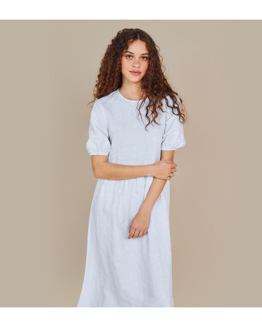 Women's Blue Florence Embroidered Floral Linen Rich Dress