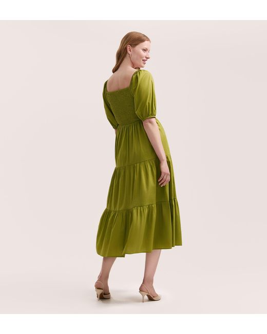 Finery London Green Melody Cotton Midi Tiered Dress