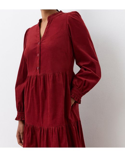 Finery London Red Gianna Corduroy Midi Dress