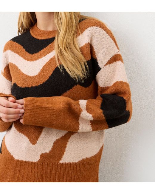 Finery London Brown Minnie Abstract Print Knitted Jumper