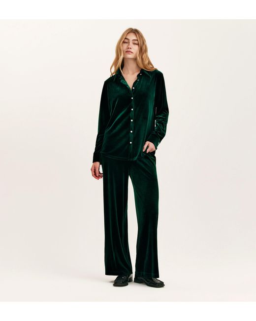 Finery London Green Kenzie Velvet Wide Leg Trousers