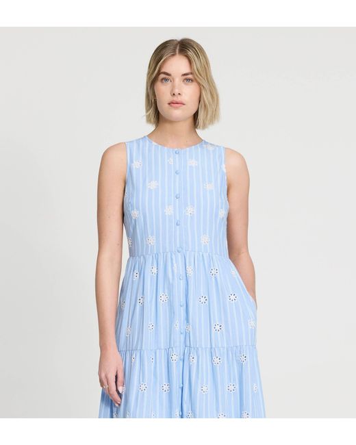 Finery London Green Rose Cotton Broderie Sleeveless Midi Dress