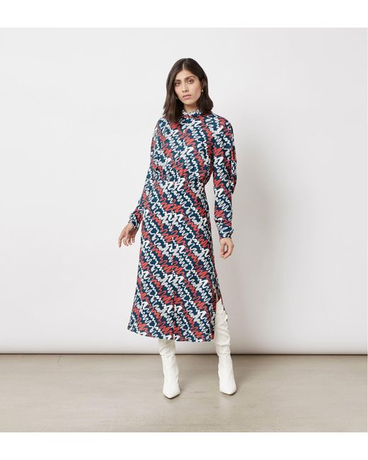 Finery London Blue Marne Printed Column Dress