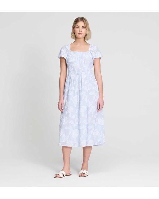 Finery London White Maia Jacquard Stripe Shirred Waist Midi Dress